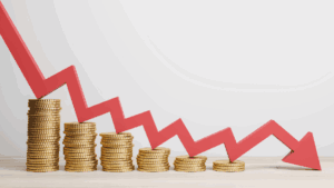 moedas com uma seta caindo