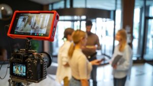 quatro pessoas gravando video marketing